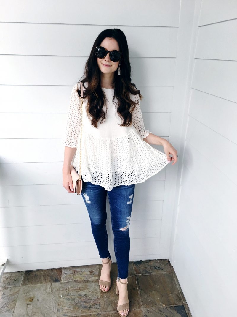 White Eyelet Detail Top - Veronika's Blushing