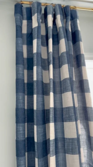 I wanted to add a fun pattern and some contrast to Lincoln’s room & these affordable buffalo check curtains (color is “indigo”) were just the ticket! We have 8ft ceilings and got the 96 inch curtains. Comment SHOP & I’ll send you all the details including the curtain rings and hooks! #grandmillennial #boysroom #amazonfinds